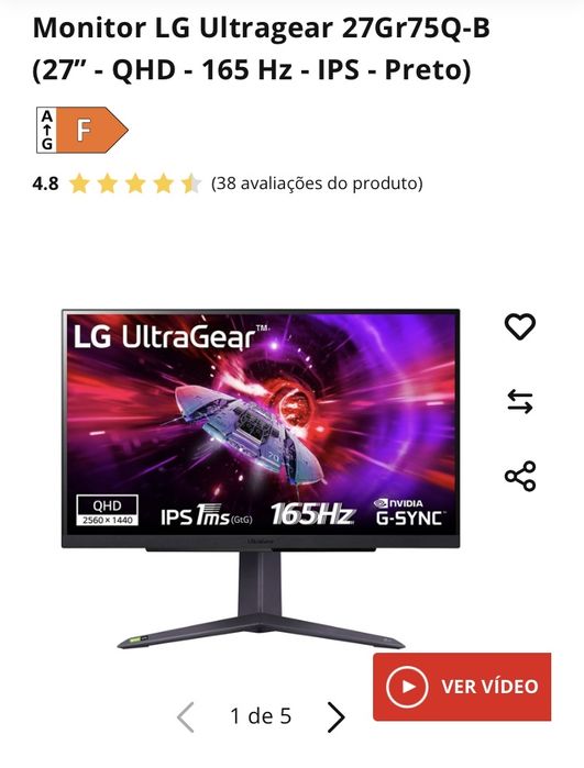 Monitor LG 165hz QHD