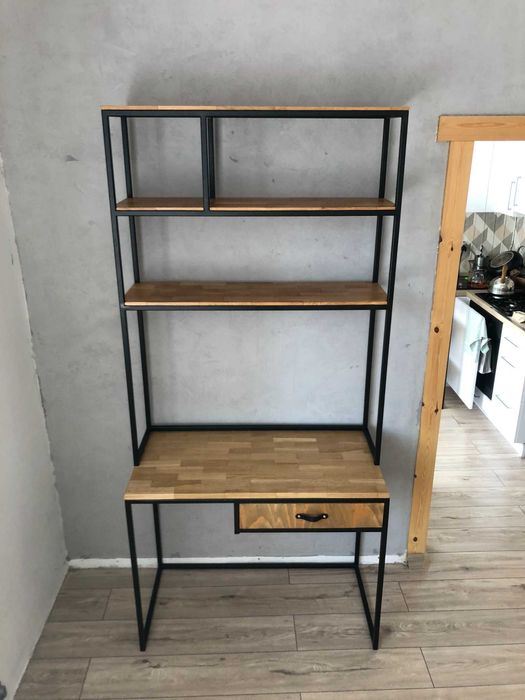 Toaletka Biurko LOFT z regałem dębowy blat