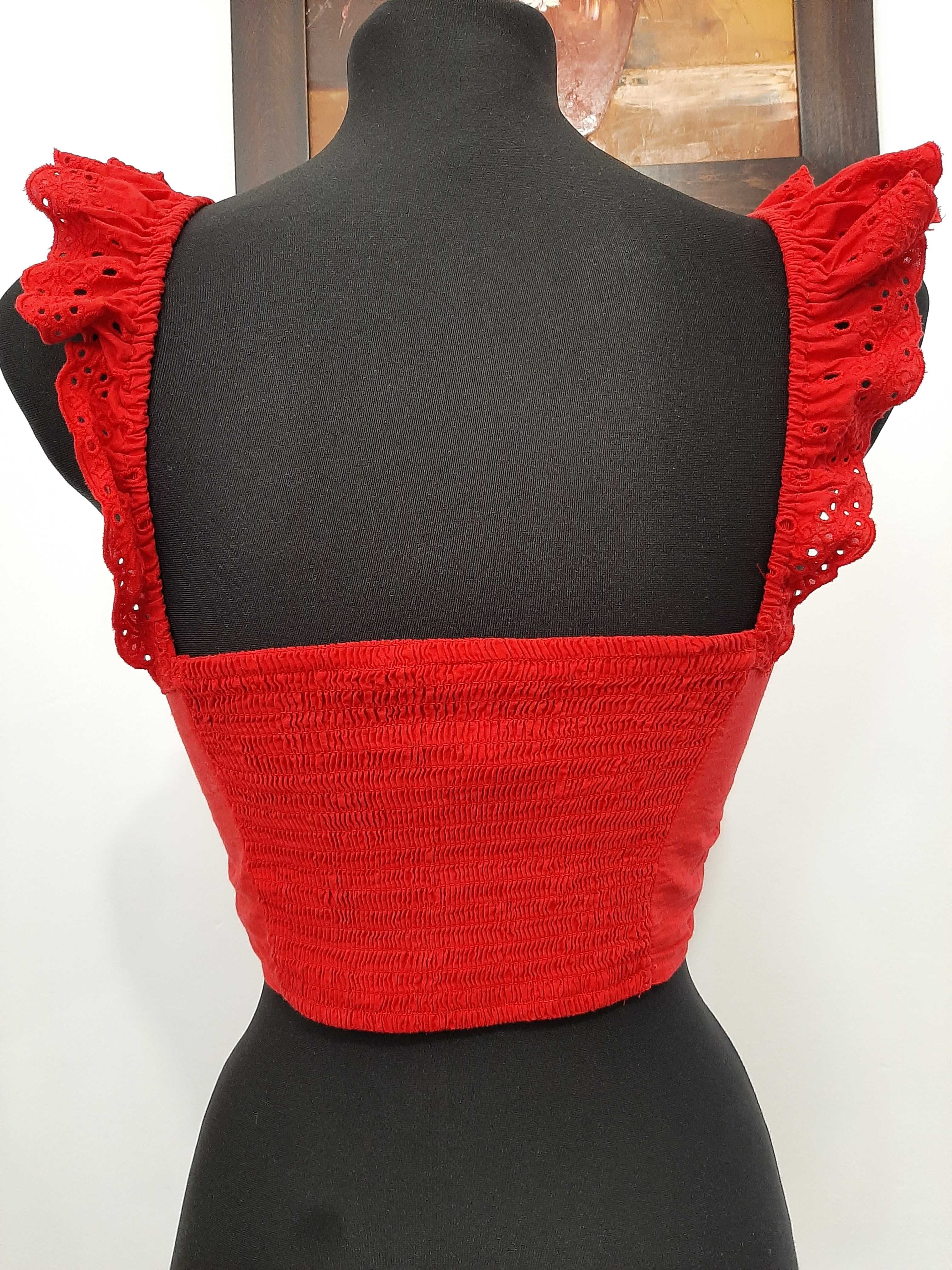 Czerwony crop top z falbankami, XS/S