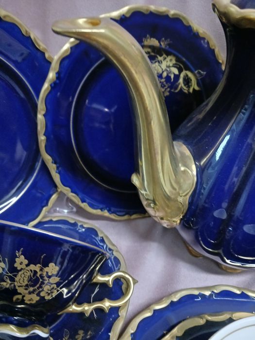 Kobaltowy serwis herbaciany porcelana kobalt