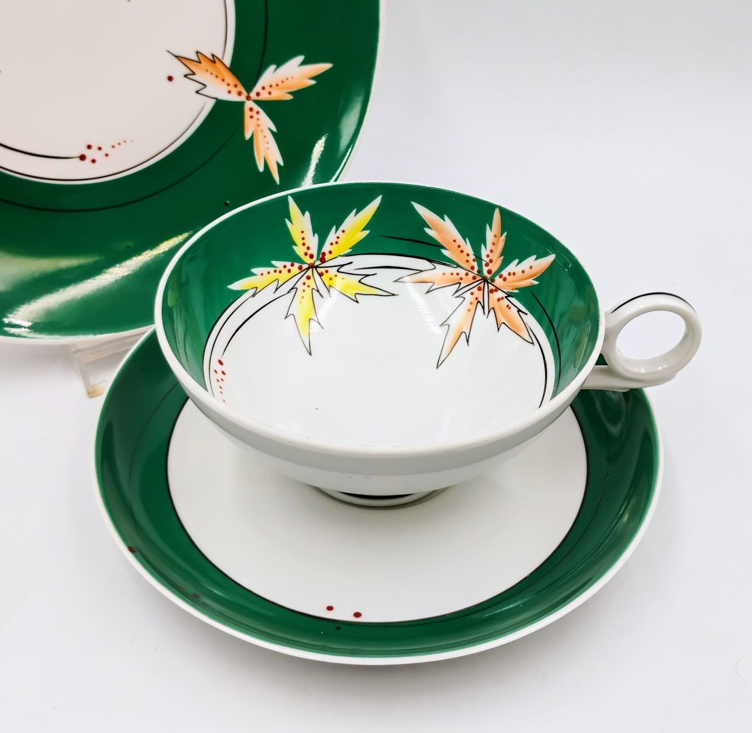 Trio Wallendorf liście jesienny jesienne filiżanka porcelana retro DDR