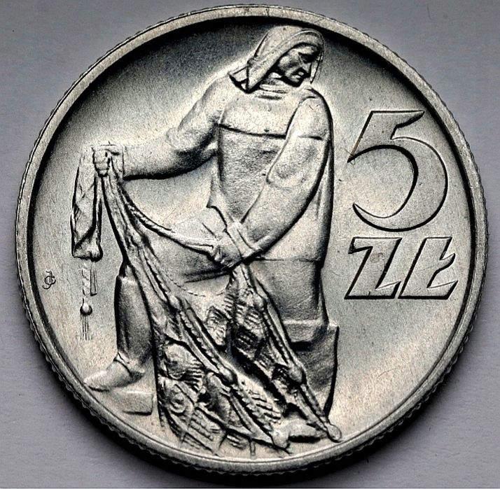 Moneta obiegowa prl 5 zł z rybakiem 1959r