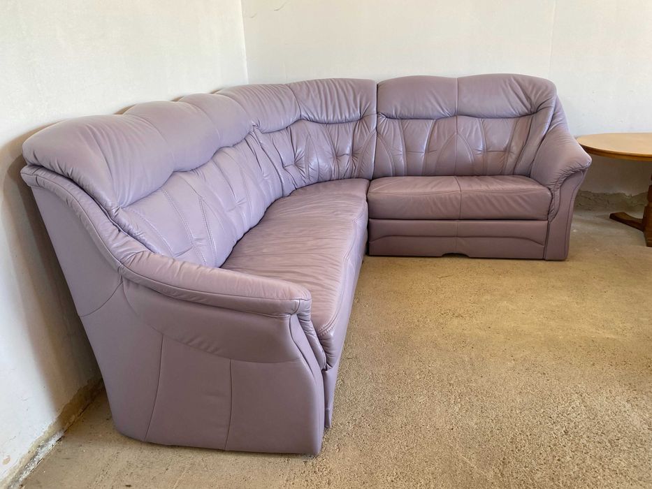 Шкіряний кутовий розкладний диван з натуральноі шкіри
