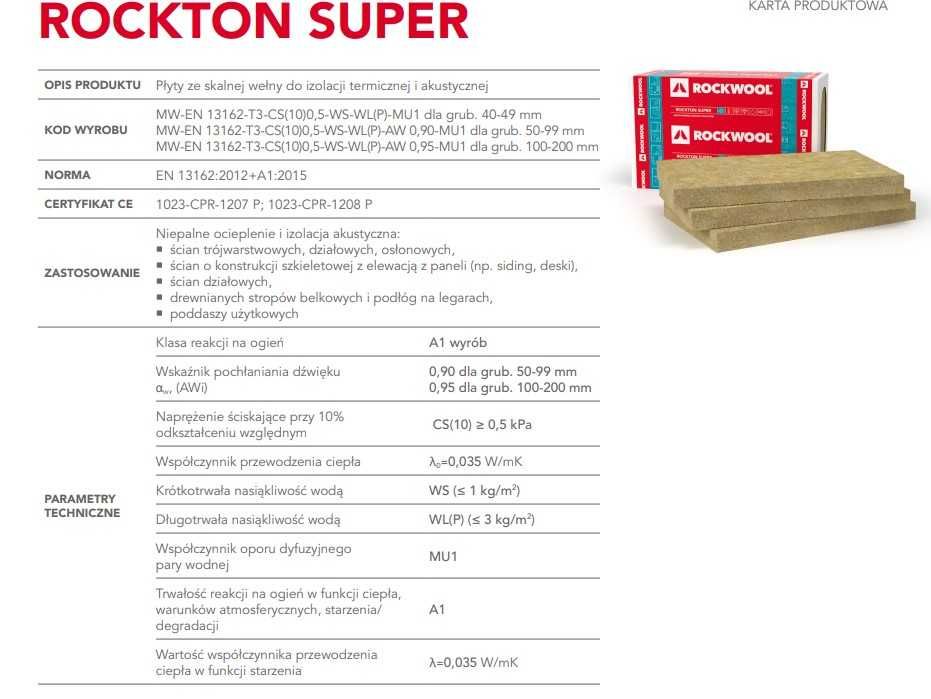 Wełna skalna ROCKWOOL ROCKTON SUPER 50mm 5cm, 7,8,10,15 lambda 0,035