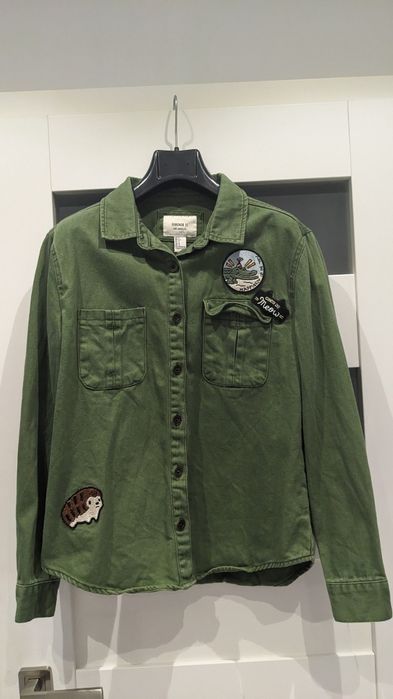 Kurka katana jeansowa oliwkowa y2k s 36 retro zielona militarna