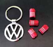 ** NOWY Breloczek VW VOLKSWAGEN + Nakrętki na wentyle czerwone tuning