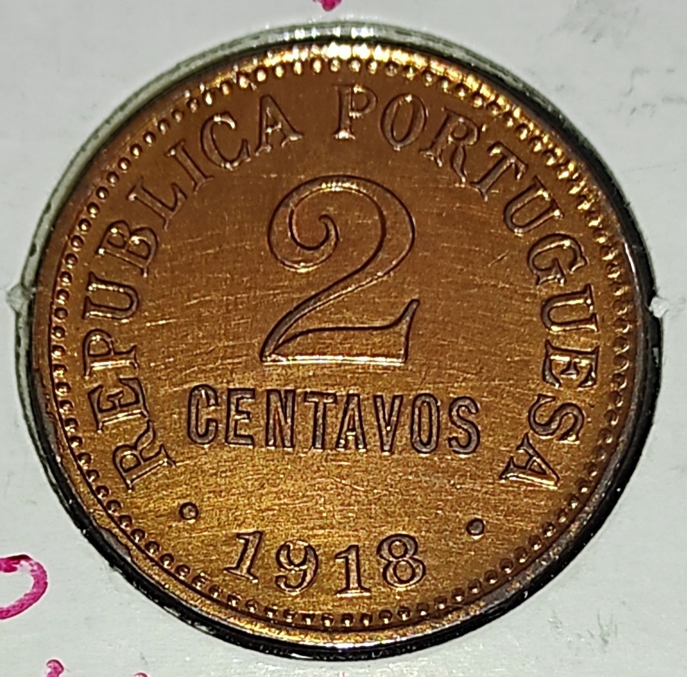 2 Centavos 1918, Bronze, Eixo deslocado, Soberba