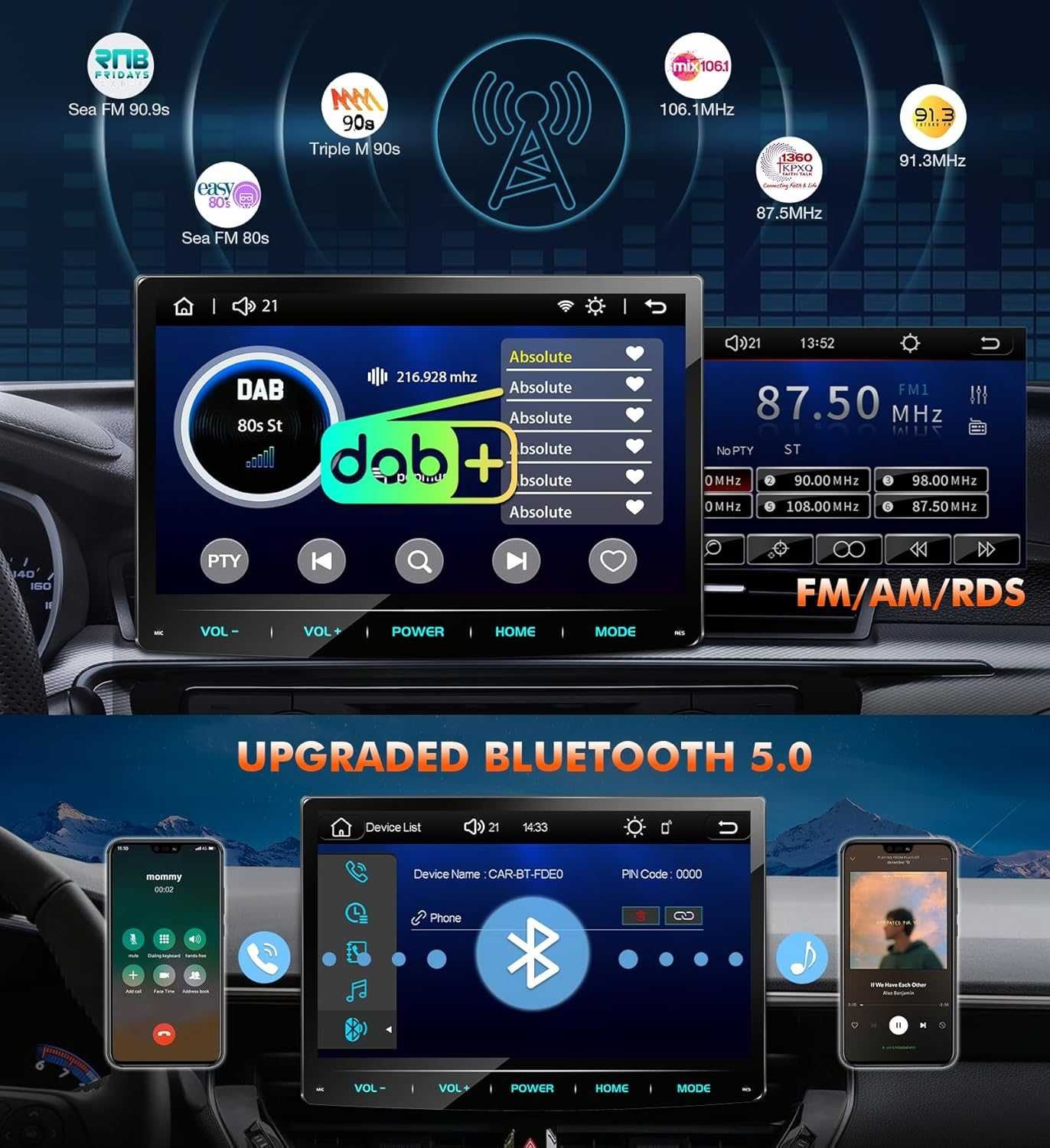 URVOLAX Radio samochodowe 1 DIN Apple CarPlay Android DAB+