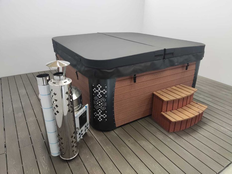 Kwadratowe Balie ogrodowe z piecem na drewno, jacuzzi ogrodowe, TANIO