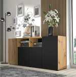 Komoda AURIS 4d 180 x 42 x 82cm dąb artisan czarny mat - poekspoycyjna