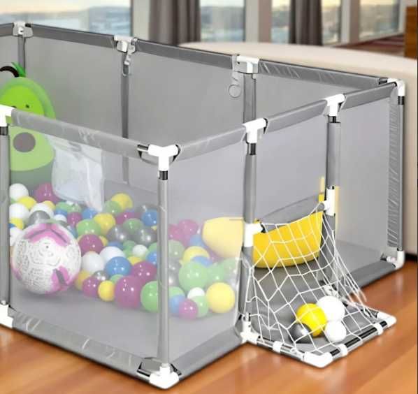 Детский манеж с сетчатыми стенками, баскетбольным кольцом и воротами