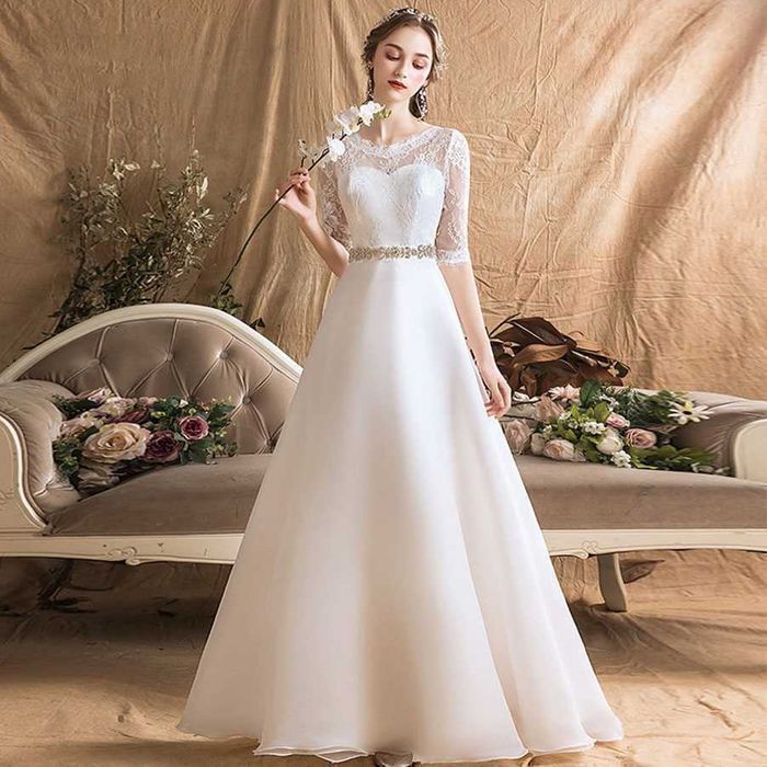 Suknia ślubna #27 wiązana ivory zdobiony pas rękaw rozmiar 42 XL