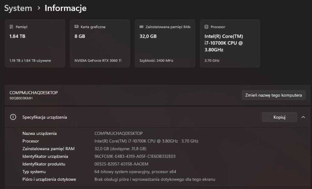 Lenovo Legion T7 i7-10700 MSI RTX 3060TI 32 gb 2TB