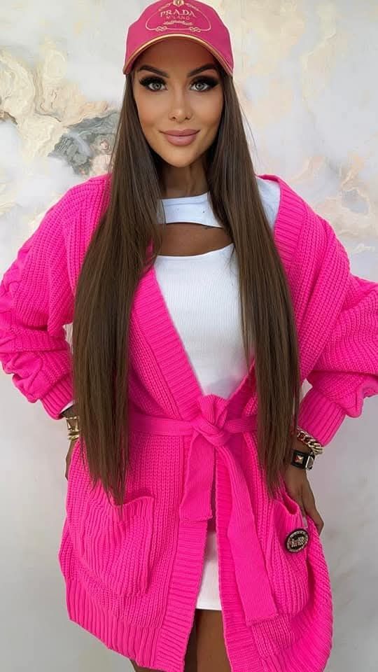 Elegancki sweter kardigan neon róż Lola bianka