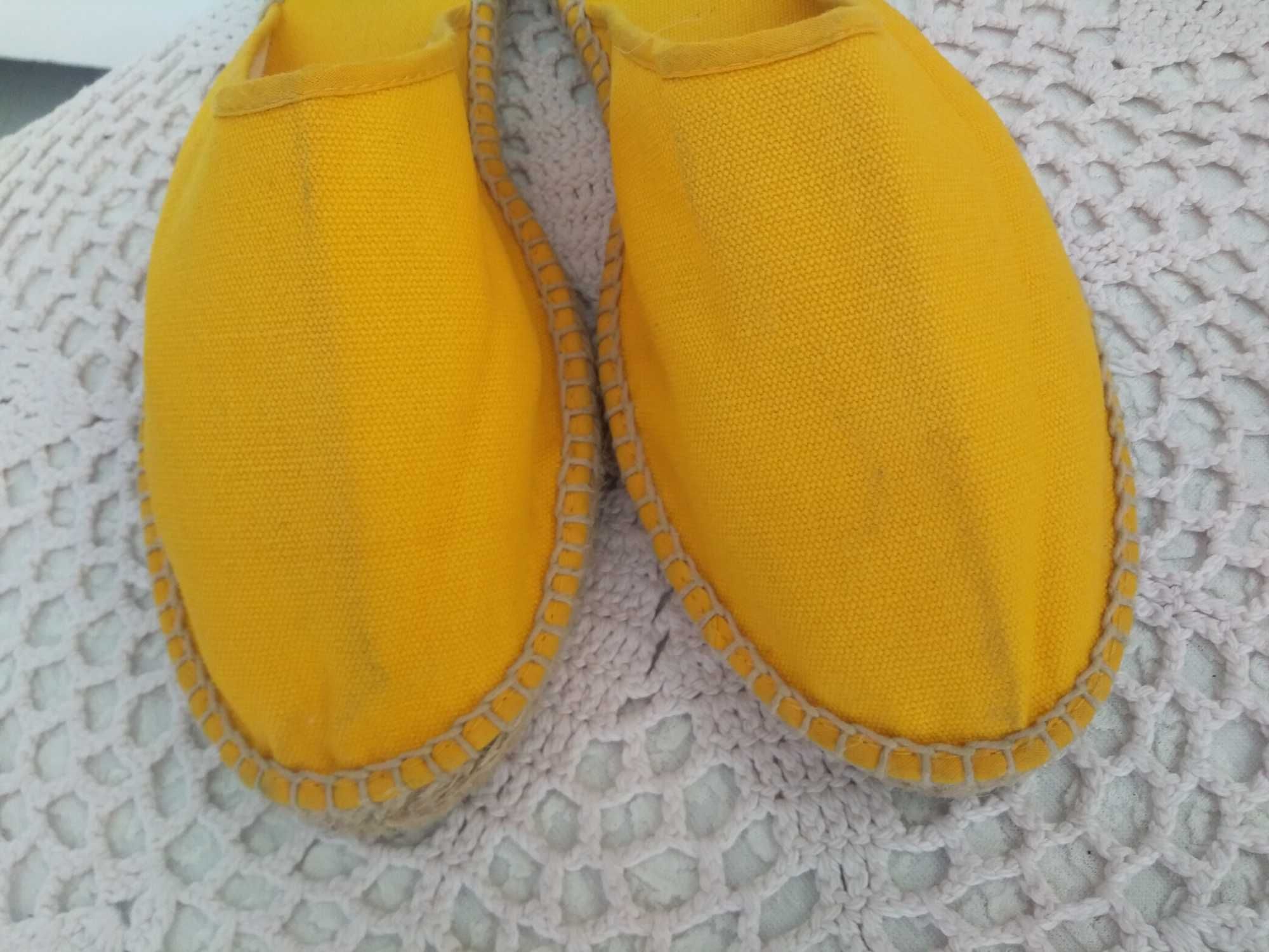 NOWE klapki lniane szmaciane żółte sandały letnie buty damskie 36