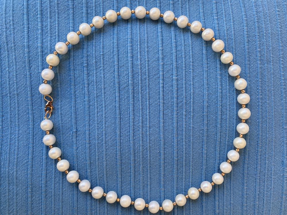 Colar de Pérolas Naturais com Ouro 14k 585