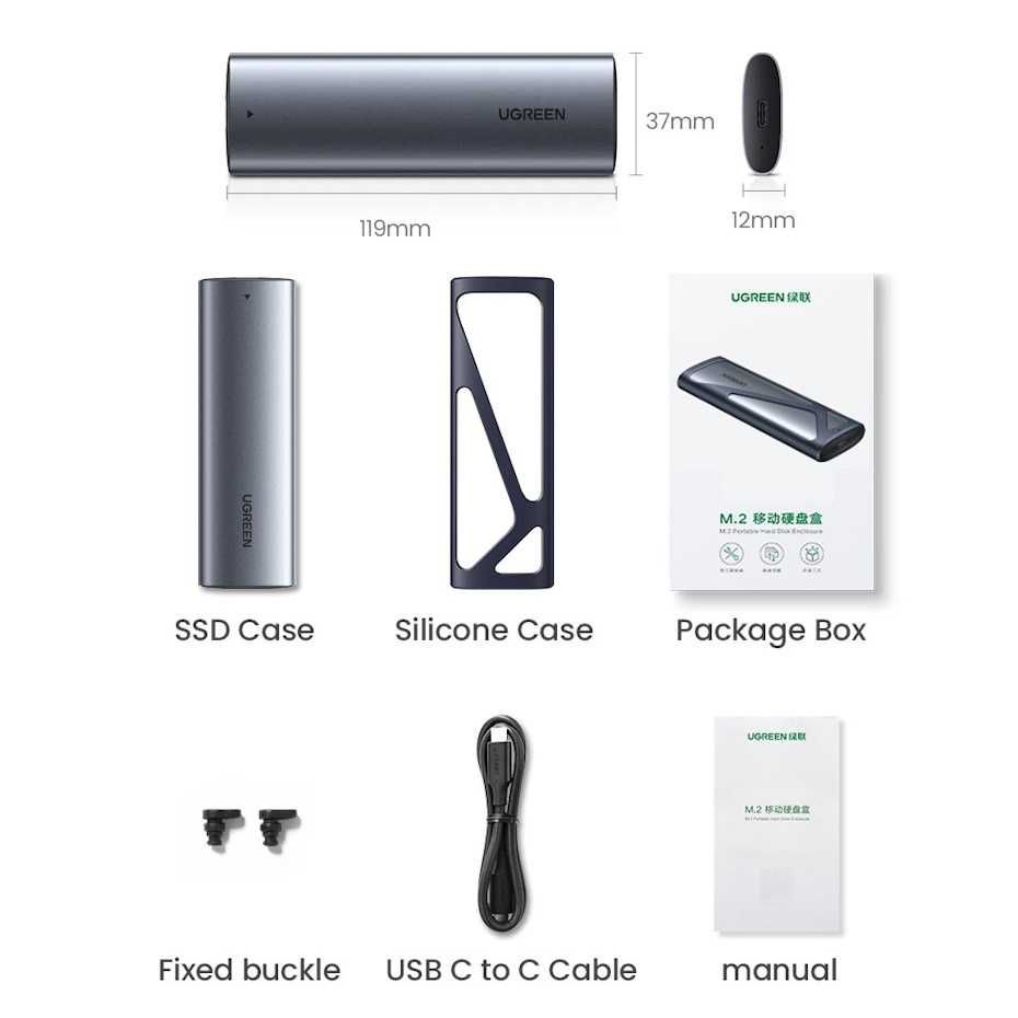 Внешний карман UGREEN CM400 M.2 SATA/NVMe PCIe SSD to USB 3.2 Gray
