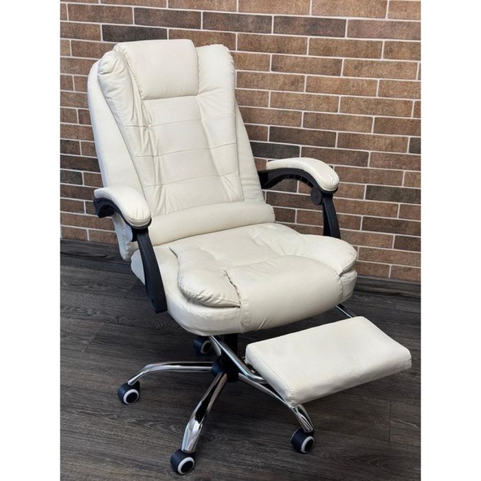 Офісне крісло BOSS KO22K Premium з масажною подушкою підніжк, Кремове.