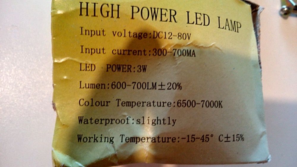 Lampa przednia LED 12-80V 3W hulajnoga rower skuter quad