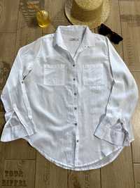 Біла сорочка з льону та котону розміру М