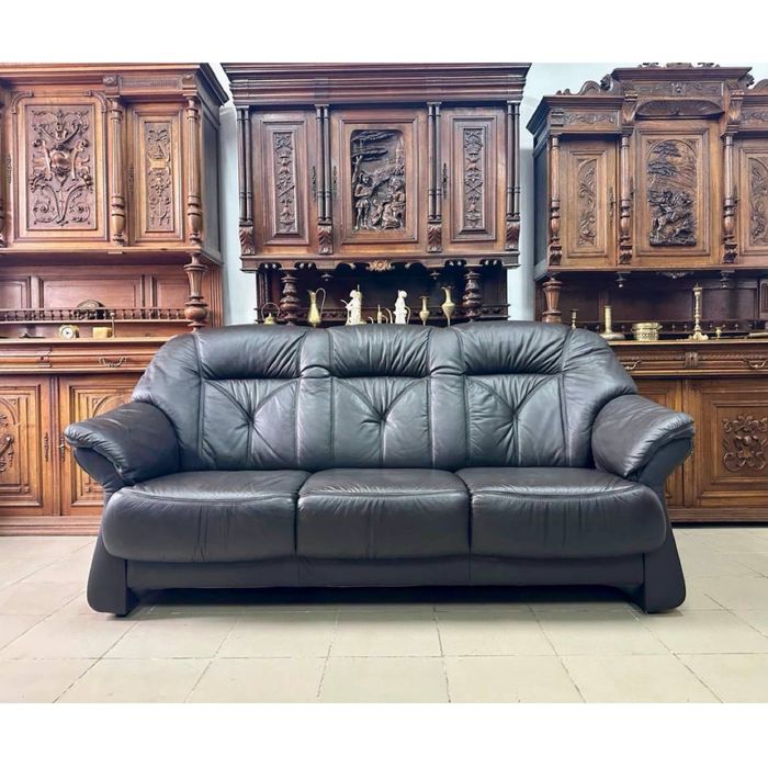 Шкіряний  диван чорний  кожа софа 3116