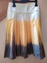Spódnica midi w odcieniach żółci i brązu, rozmiar 40