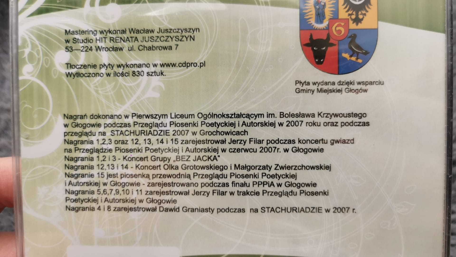 Głogogranie - Głogów miastem poezji, płyta z poezją śpiewaną