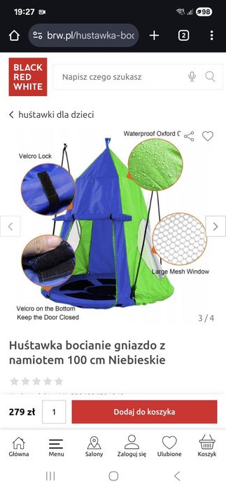 Bocianie gniazdo z namiotem,  huśtawka