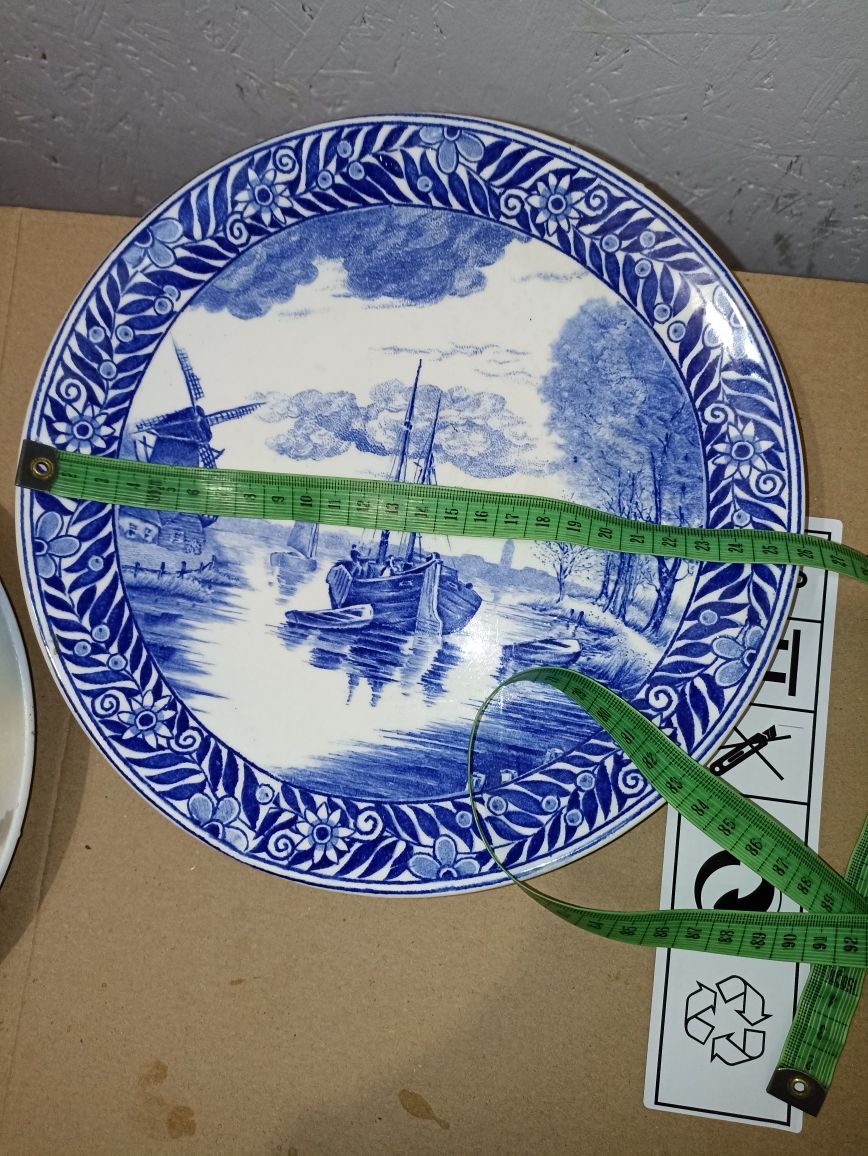 Dekoracyjny ceramiczny talerz ścienny Boch Delfy Belgia statek młyn