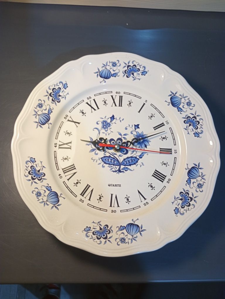 Zegar ścienny porcelanowy talerz