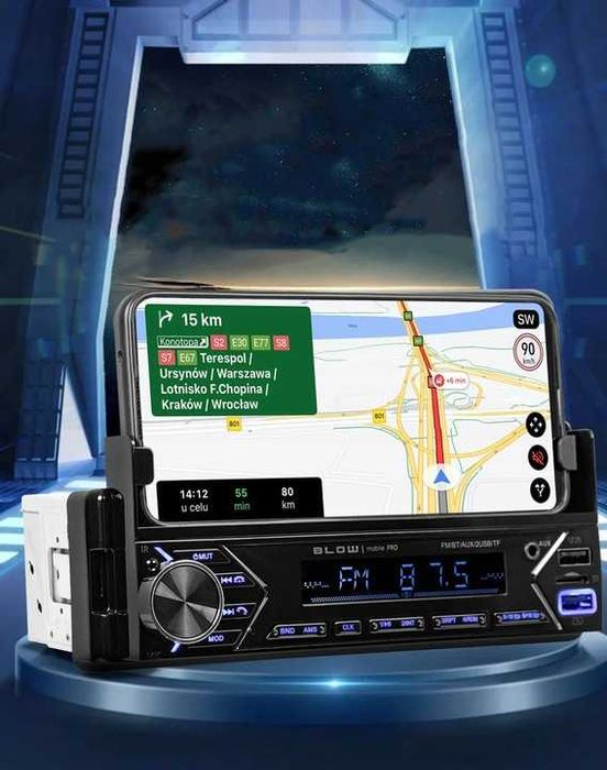Radio Samachodowe z Uchwytem na telefon i pilotem Bluetooth USB AUX