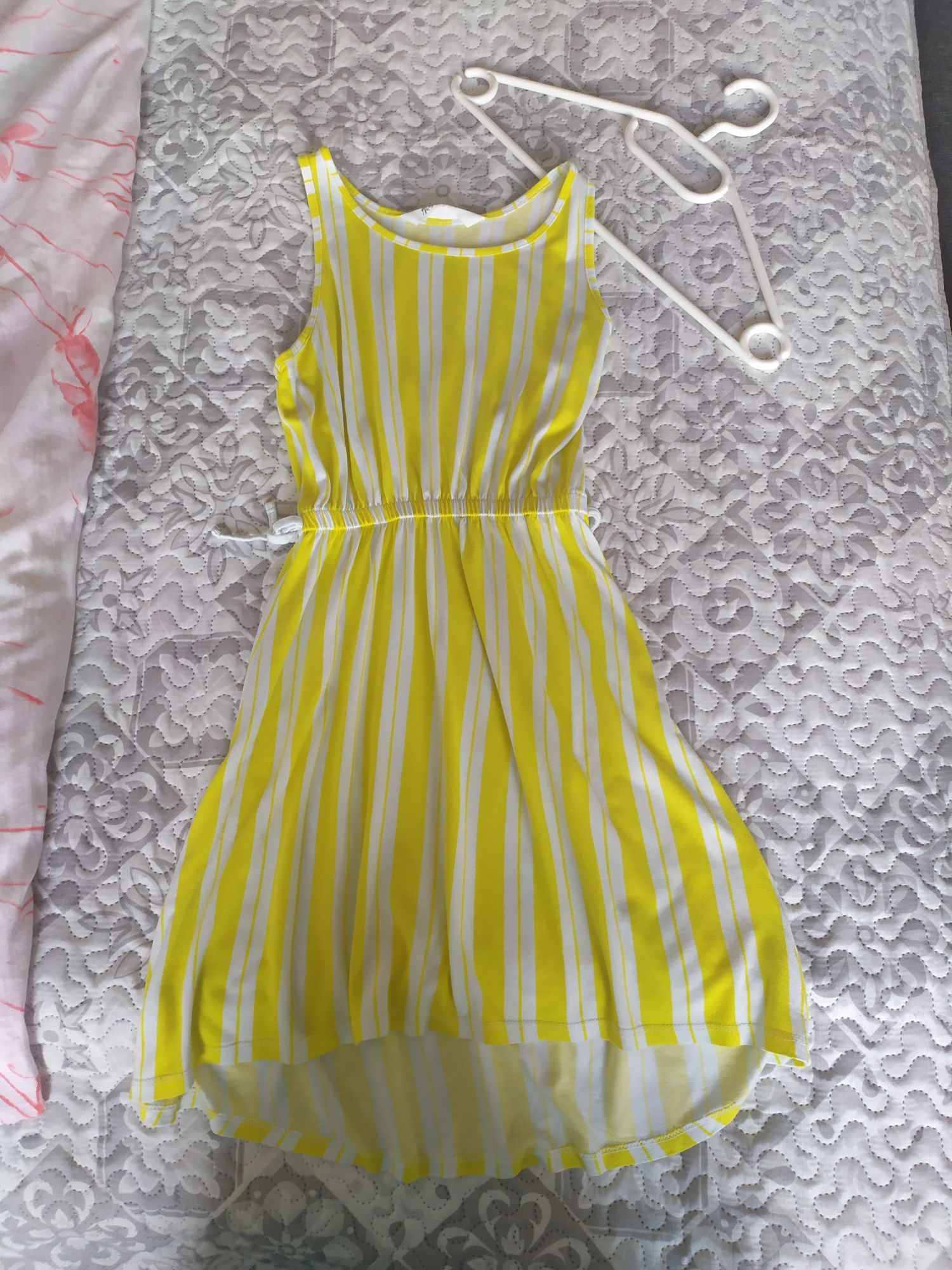 Sukienka bawełniana biało-żółta h&m r134 146 na 8-10 lat