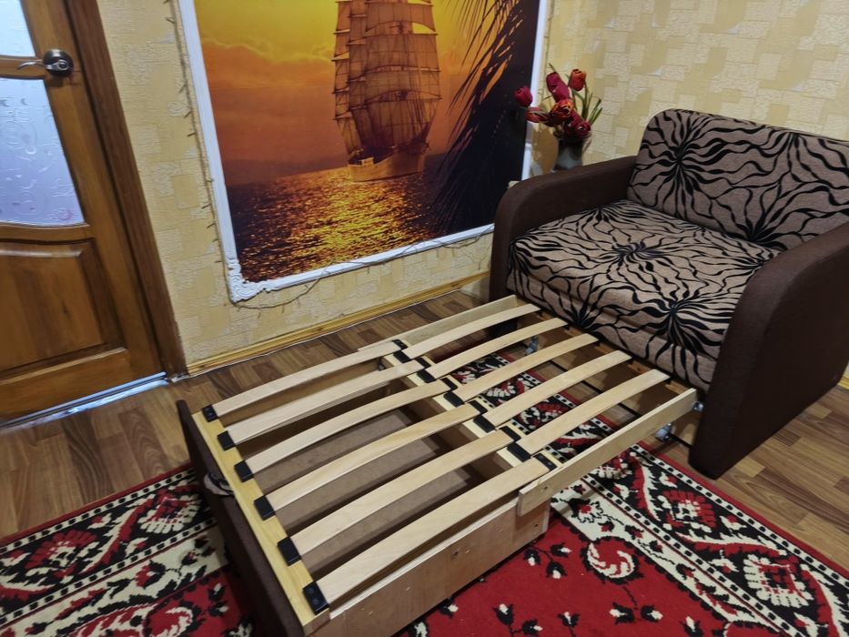 Кресло-диван раскладное мягкое Гном жаккард коричневый.