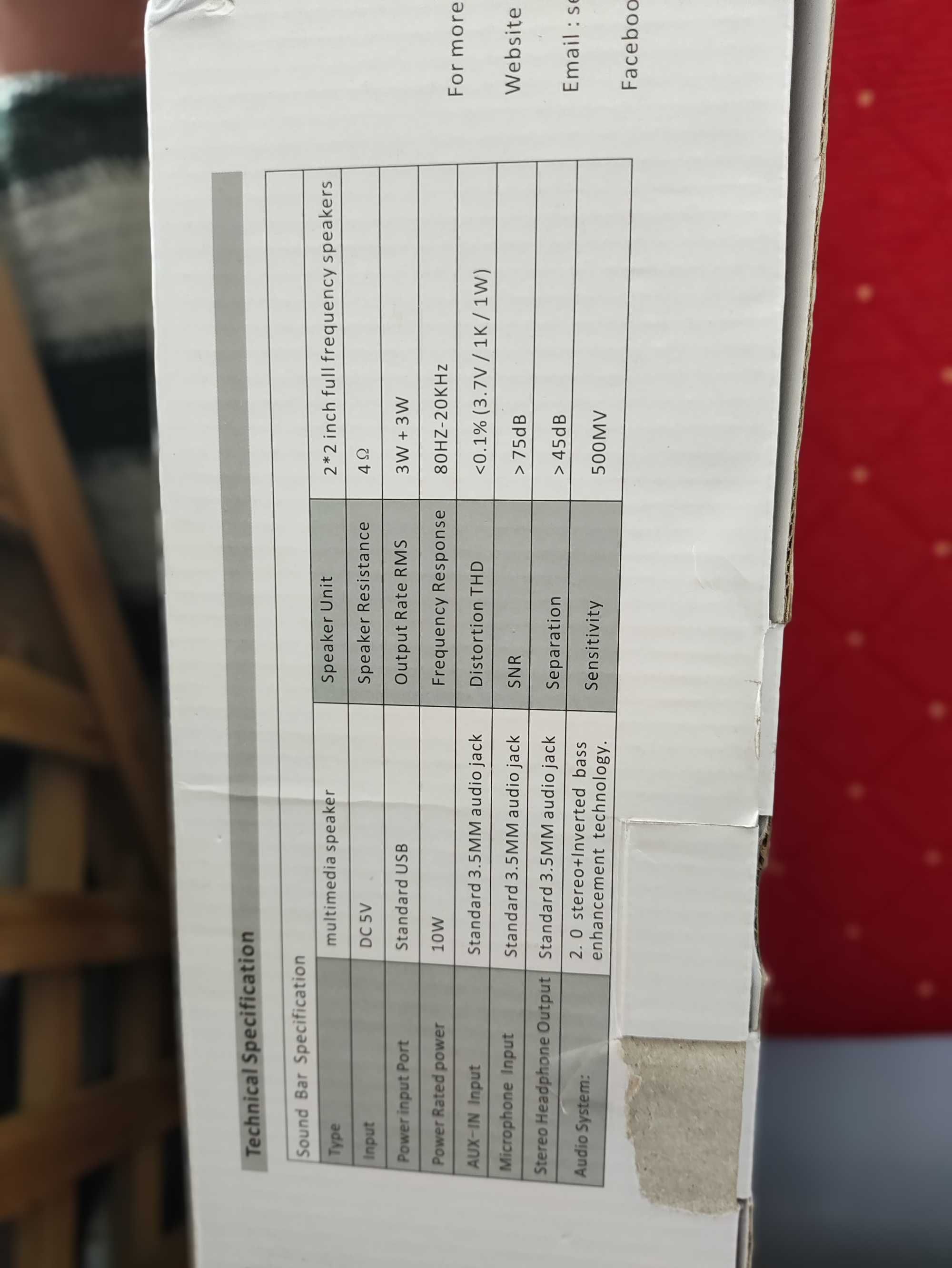 Soundbar Głośnik Czarny Eviotor do Telewizora TV Komputera Laptopa MP3