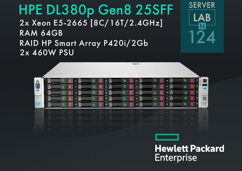 Сервер HP ProLiant DL380p Gen8 G8 25SFF / 2x E5-2665 / 64GB / P420i