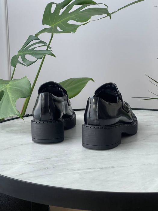 р36-40 Жіночі Лофери Prada Platform Leather Black Loafers
