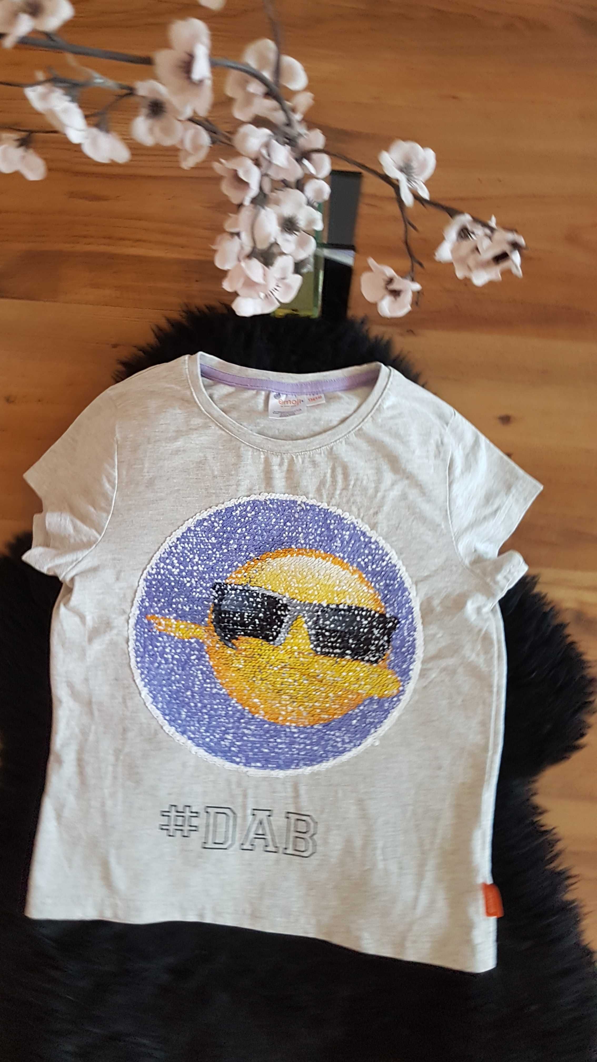 Nowość 2023:) t-shirt odwracane cekiny EMOJI DAB roz 134/140