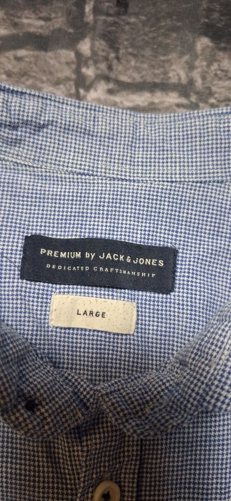 Jack&Jones koszula męska z długim rękawem, w kratkę, len, premium