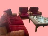 Conjunto de sofás de couro e veludo dos anos 70