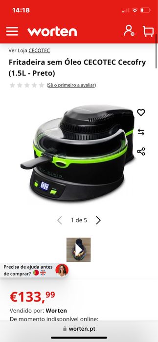 Air Fyer/Fritadeira sem Óleo CECOTEC Cecofry (1.5L - Preto)