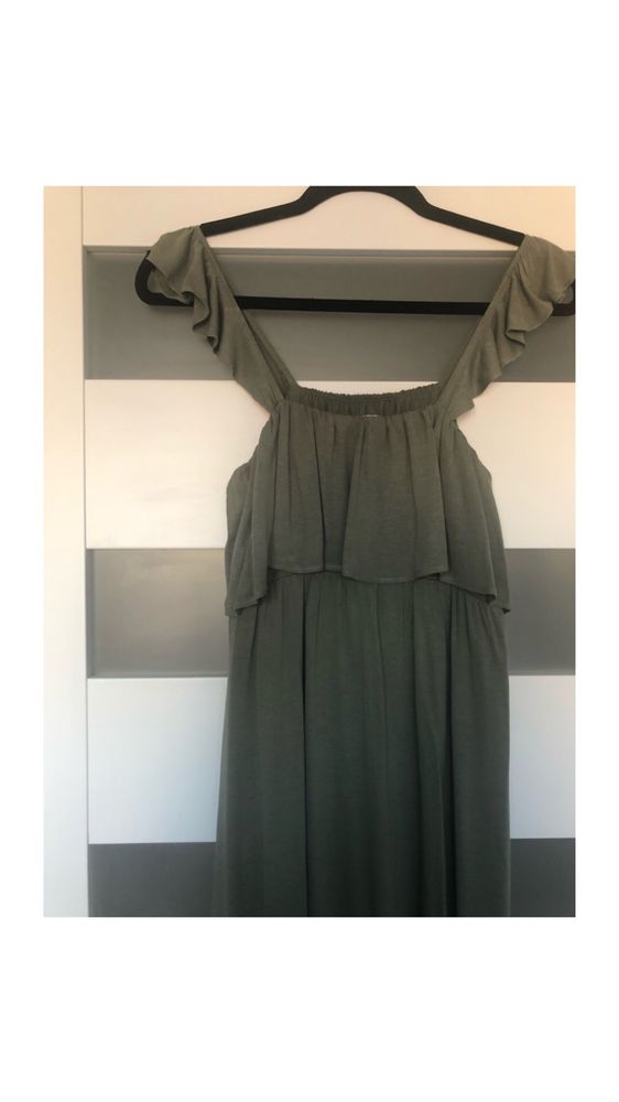 H&m mama sukienka oliwkowa maxi długa khaki falbany hiszpanka s