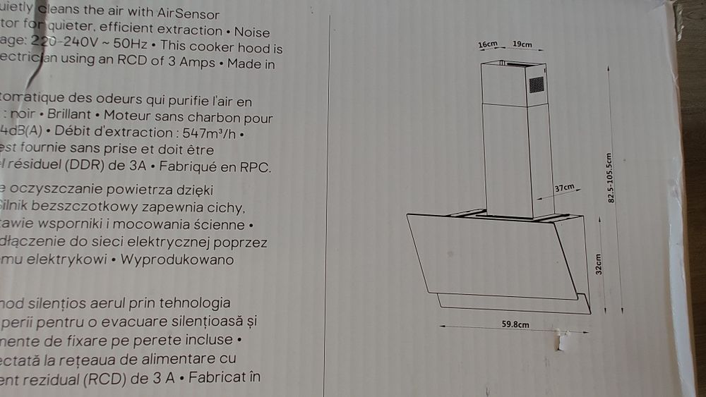 Szklany okap kuchenny z czujnikiem powietrza Air Sensor
