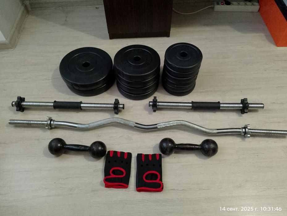 Набір Hop-Sport Premium 36кг штанга-гантелі-диски