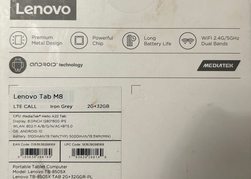 Tablet Lenovo TAB M8 TB-8505F 8" 2/32GB LTE Szary (ZA5H0062PL)