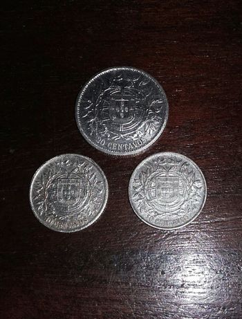 Conjunto de 3 Moedas antigas em Prata 20 e 10 centavos