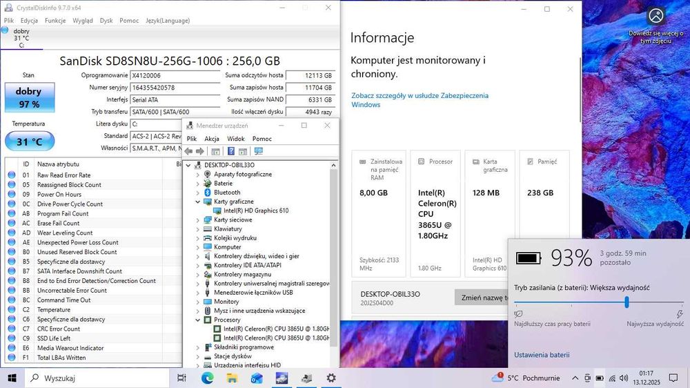 ThinkPad 13,SSD 256GB/8G DDR4, bat. 85,4%, bios 2022r.