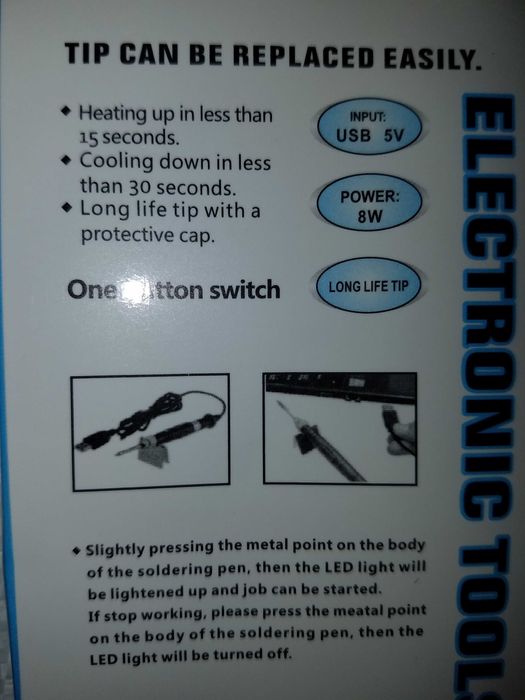 USB паяльник від павербанки 5В 8 Вт змінне жало