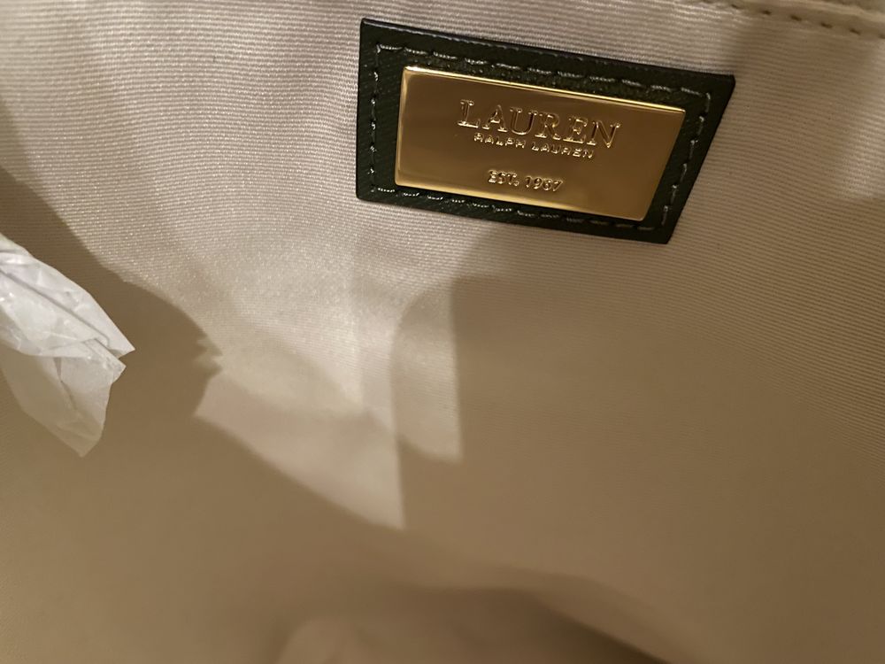 Torebka damska skórzana Ralph Lauren Tote bag L oliwkowa