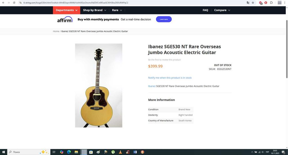 Ibanez SGE530 NT Рідкісна Jumbo Акустична електрогітара гарантий стан