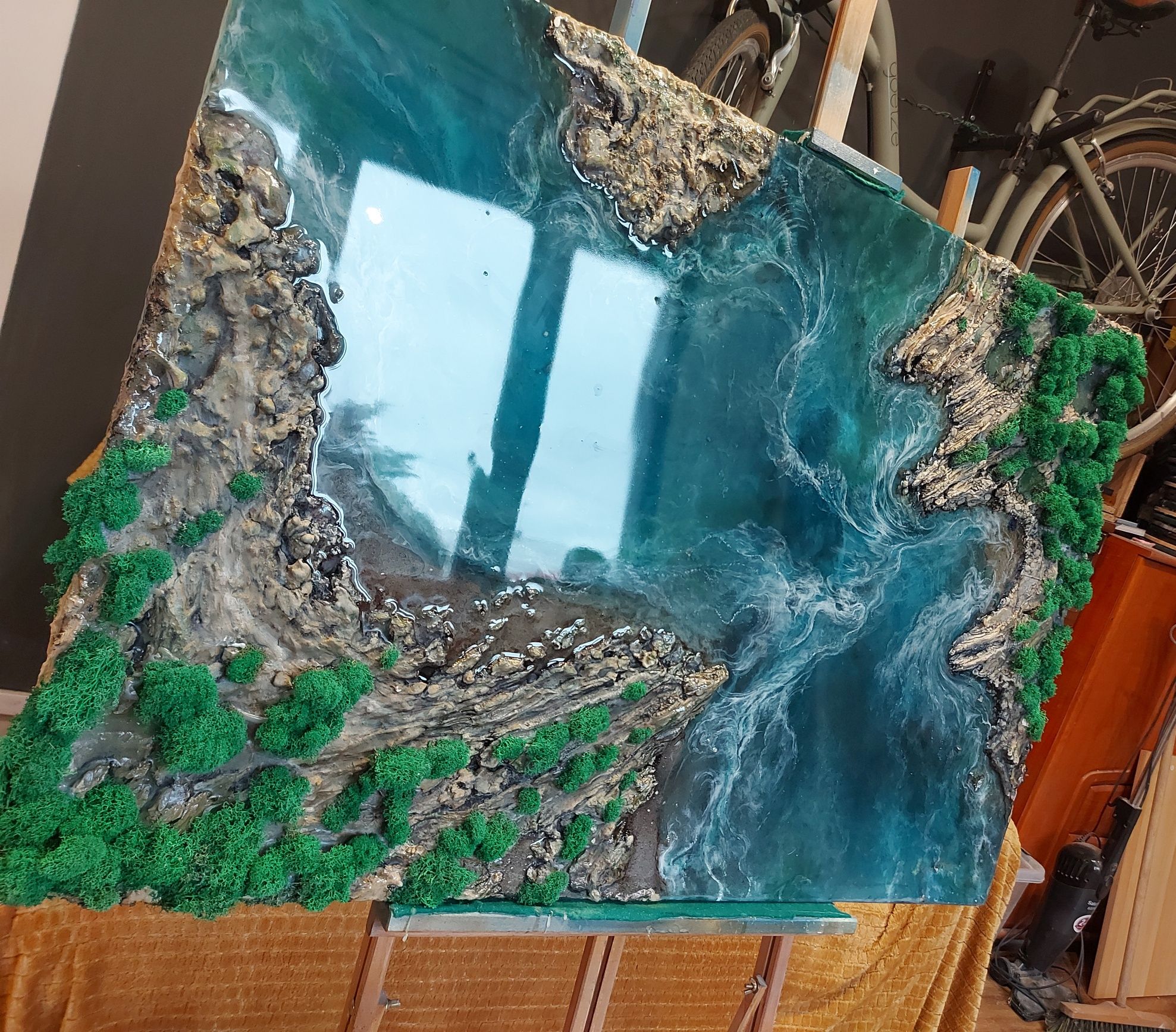 Obraz 3D rzeźba plus malarstwo ocean kaniony